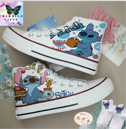 Kawaii Disney Stitch Canvas Shoes Cartoon New Men's/women's High-Top Sneakers Summer Versatile Couple Shoes