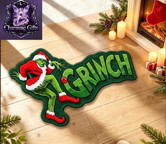 The Grinch 1pc, Irregularly Shaped Floor Mat, Household Bedroom Bedside Rug, Entryway Welcome Mat, Absorbent, Non-Slip, and Wear-Resistant Foot Mat, Living Room Sofa Decorative Plush Carpet, Soft Furnishing for a Cozy Home 80-120cm