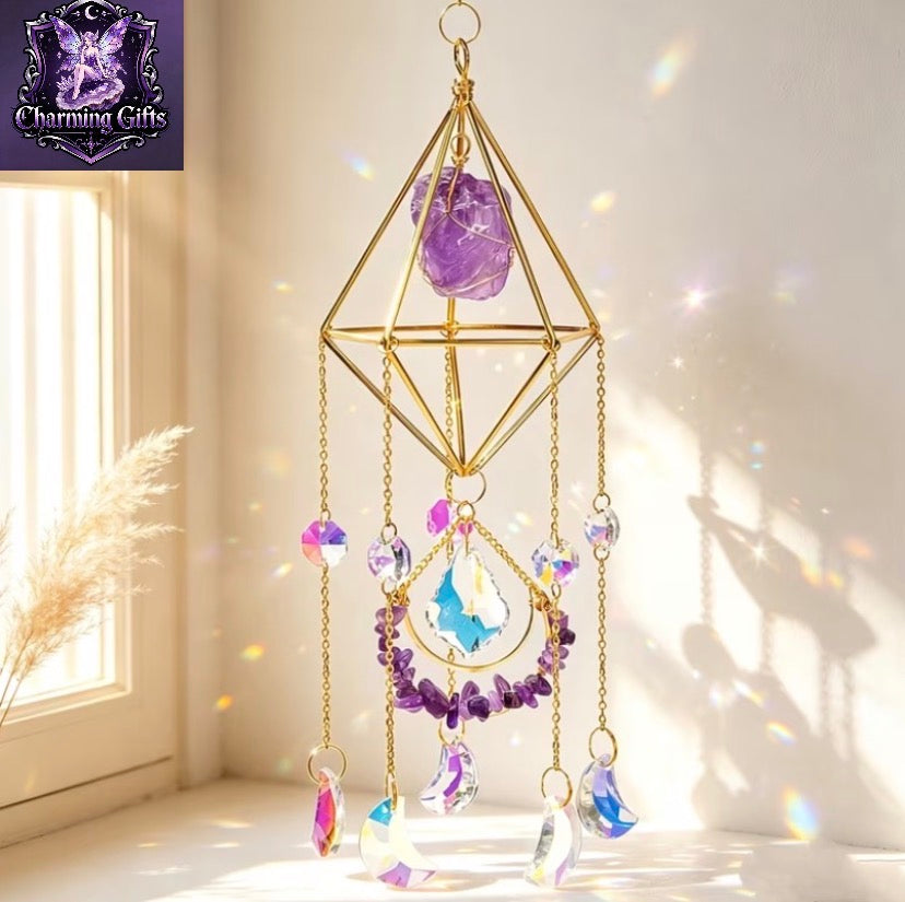 Handmade Crystal Wind Chime Suncatcher, Hanging Ornament for Window, Balcony, Garden, Yard Home Decor, Car Interior Pendant, Christmas Holiday Decoration & Festival Gift