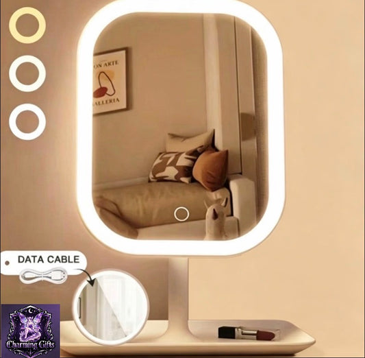 1 x LED Vanity Mirror with Light + 5x Magnifying Mirror) Women's Accessories, USB Rechargeable Makeup Mirror, 3 Color Temperature Adjustable Brightness, Portable Foldable Design Desktop Mirror, Suitable for Home/Bedroom/Travel, Women's Gifts, Christ