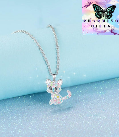 Cat Necklace for Girls Crystal Pendant Necklaces Cat Lover Gifts Jewelry Gifts for Girls Daughter Granddaughter Niece Birthday