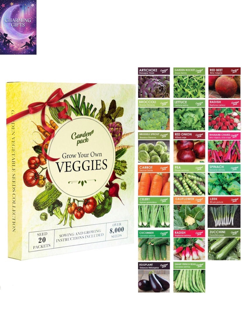 Garden Pack Grow Your Own Vegetable Seeds - 20 Packets Variety – High Yield Seeds for Growing Veggies at Home – 8,000 Heirloom Seeds Gardening Gifts