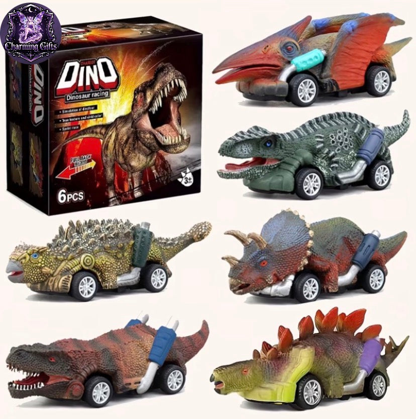 🦖🚗 6-Pack Dinosaur Pull-Back Toy Cars — Roar & Race Set! 🚙