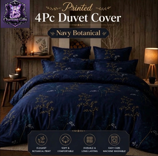 Hotel Quality Printed 4PC Bedding Set Duvet Cover Set, Duvet Cover with Pillowcases & Fitted Sheet, Soft Breathable Bedroom Decor super king