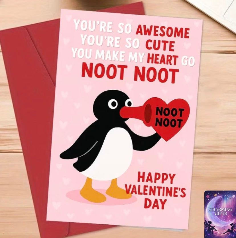 1pcCute Penguin Valentine Card with Funny Heart Message Perfect for Lovers Friends and Couples Expressing Love and Appreciation on Valentines Day or Special Romantic OccasionsEnvelope + Card