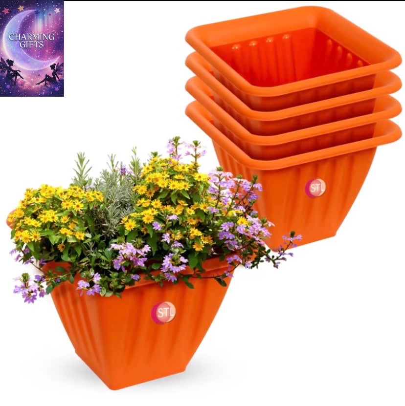STL 4 Pcs Semi Square Shape Plastic Plant Pots Nursery Pots with Drainage Holes Lightweight, Flexible & Durable Flower Pots for Seedlings, Cuttings, Transplanting Ideal for Home, Garden & Greenhouse