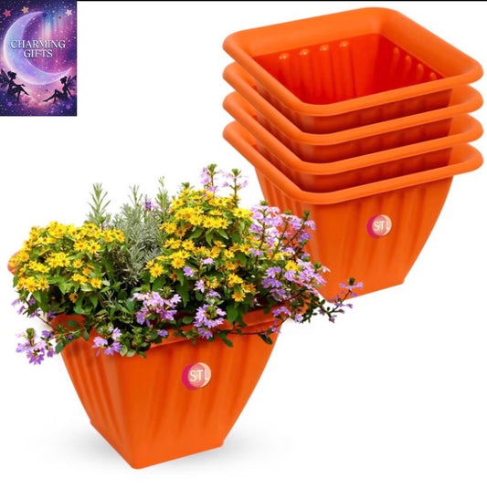STL 4 Pcs Semi Square Shape Plastic Plant Pots Nursery Pots with Drainage Holes Lightweight, Flexible & Durable Flower Pots for Seedlings, Cuttings, Transplanting Ideal for Home, Garden & Greenhouse