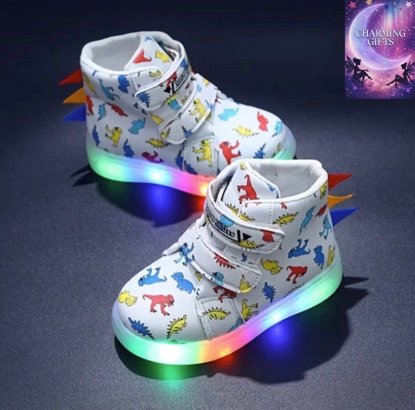 [Light Up Dinosaur Sneakers] MGO Kidss autumn new boy lights light shoes small dinosaur lights shoes sneakers boots lights shoes flashing shoes unisex children shoes baby boots boots