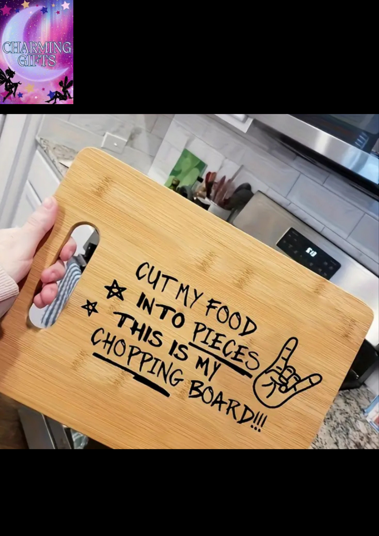 1pc Cutting Board, Chopping Board, Carved Cutting Board, Laser Carved Funny Bamboo Cutting Board, Kitchen Decoration, Creative Home Gifts For Friends, Bamboo Material, Outdoor Portable Cutting Board, Cutting Fruits And Vegetables, Double-sided Usable