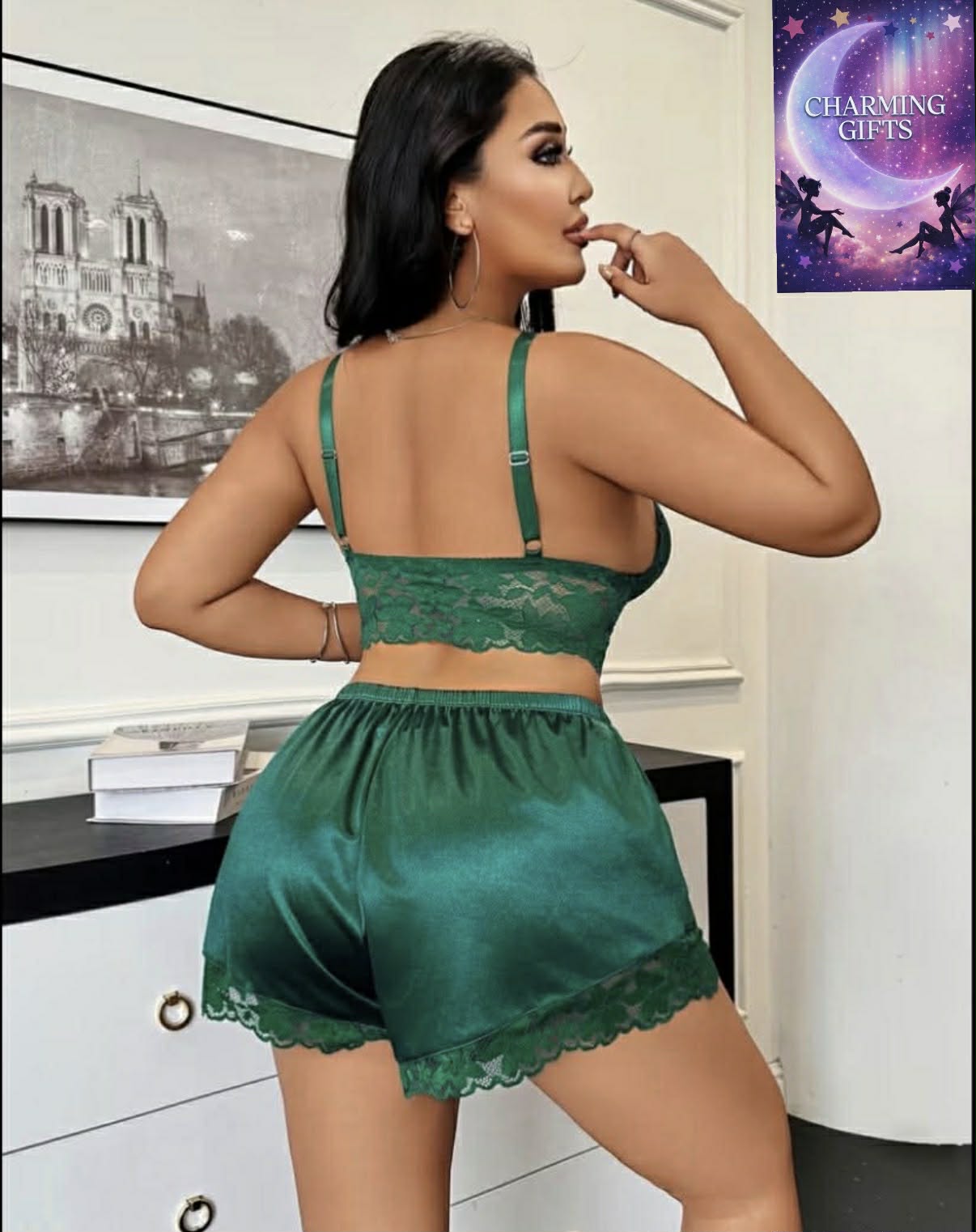 Plus Size Contrast Lace Patchwork Wire-Free Comfort Bra and Panty Set