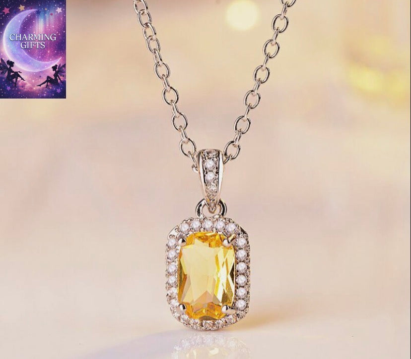 Crystal Square Pendant Chain Necklace 925 Sterling Silver Jewellery Gift UK