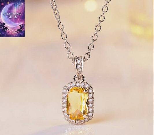 Crystal Square Pendant Chain Necklace 925 Sterling Silver Jewellery Gift UK