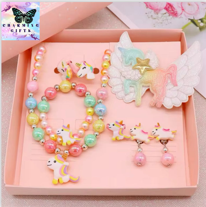 8pcs/set Baby Girls Beads Necklace Set Rainbow Unicorn Pendant Child Kids Adjustable Lovely Necklace Charm Chunky Jewelry Gifts