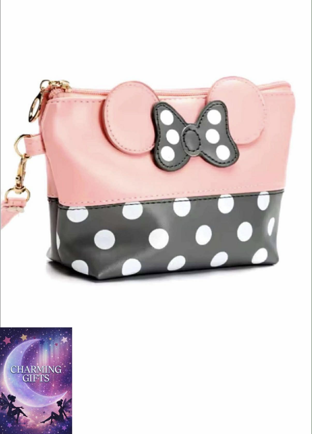 Minnie Mouse Travel Cosmetic Bag Cartoon Bow Makeup Case Women Zipper Hand Holding Make Up Handbag Organizer Storage Pouch Toiletry Wash Bags