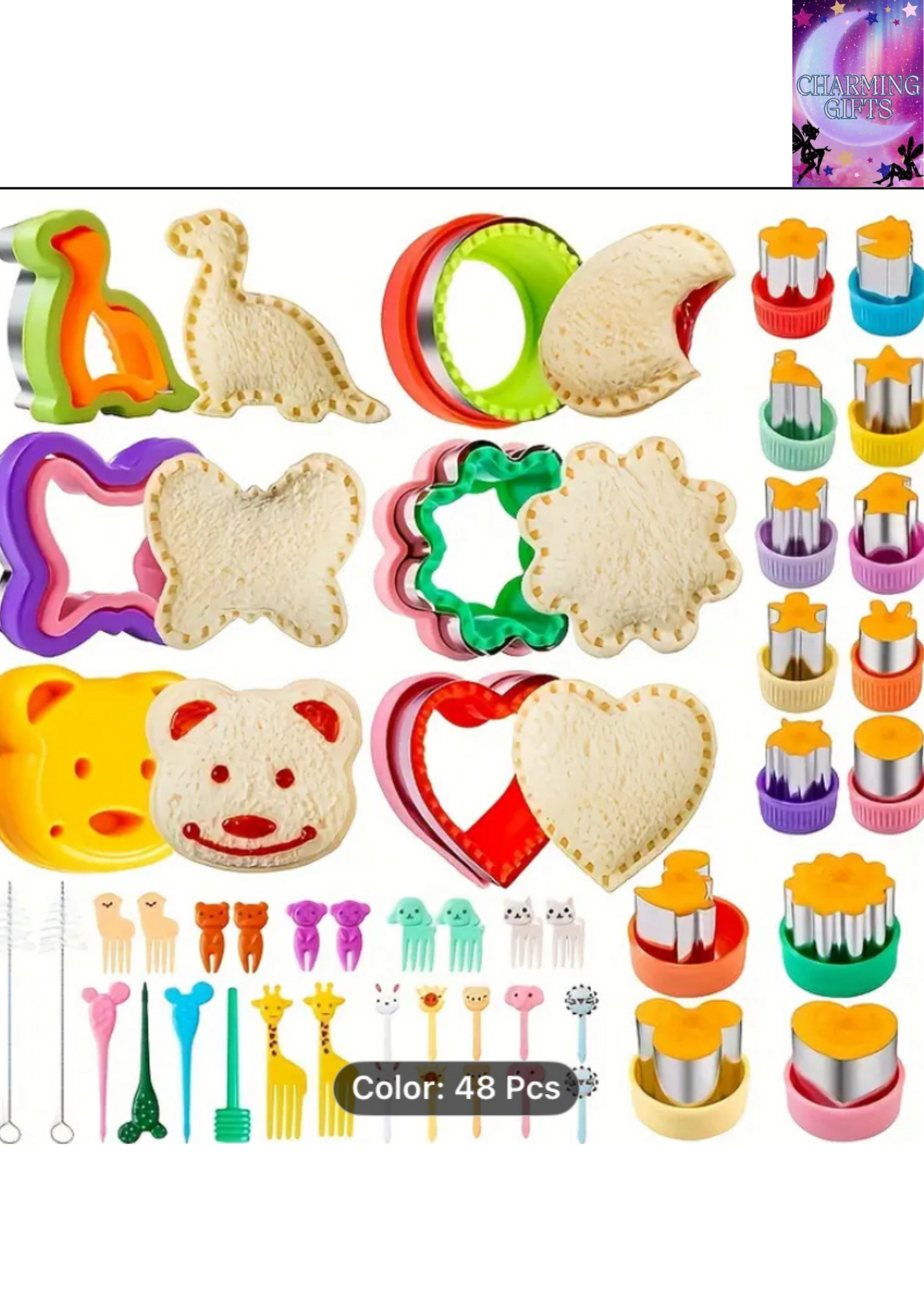 48-Piece Sandwich, Cookie, and Fruit/Vegetable Cutters - Perfect for Shaping Bread, Cookies, and More - Plastic Material - Kitchen and Baking Essentials