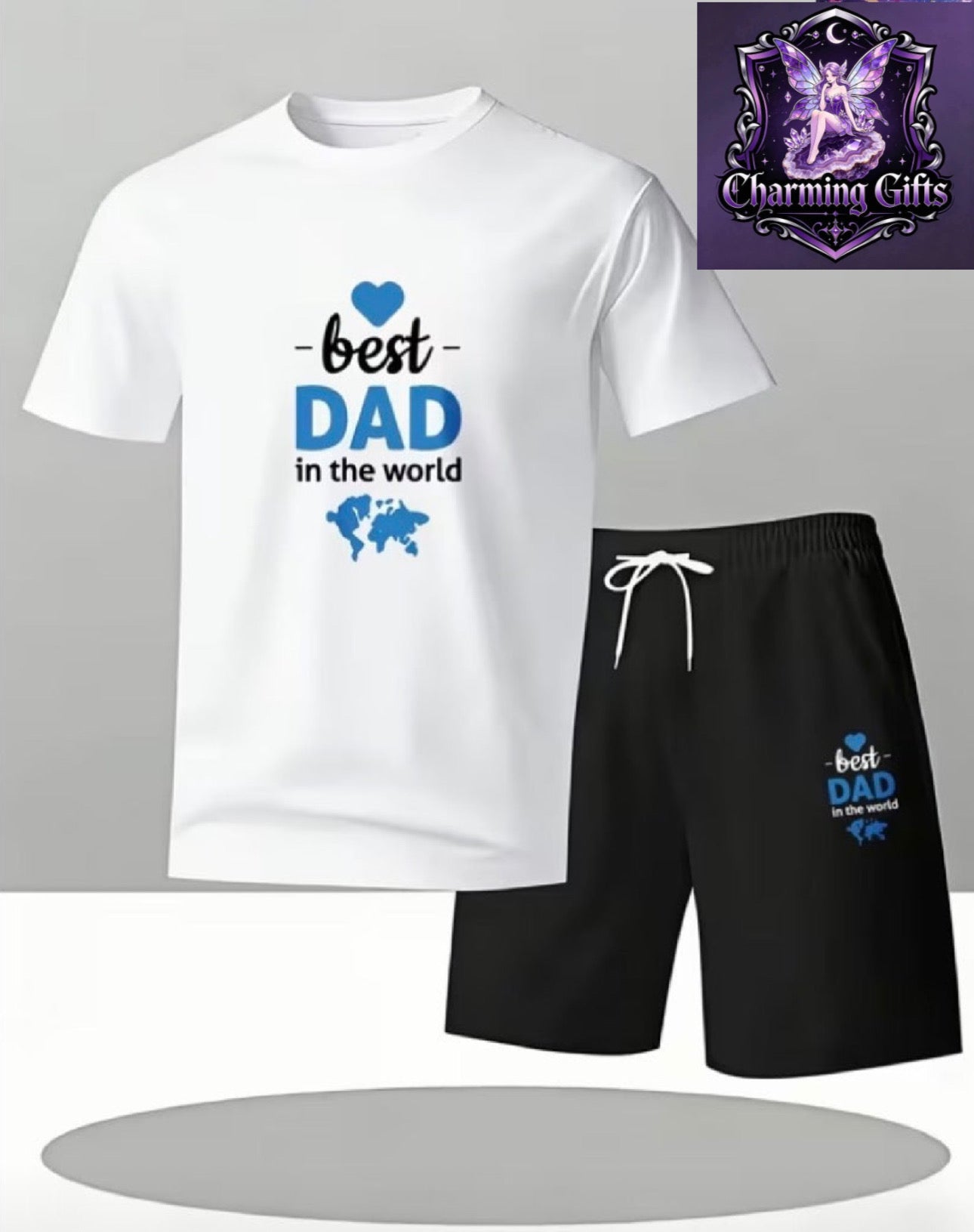 Casual Style Men'S T-Shirt And Shorts Set "World'S Best Dad" Print Summer Wear Father'S Day Gift