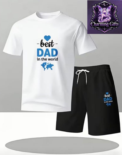 Casual Style Men'S T-Shirt And Shorts Set "World'S Best Dad" Print Summer Wear Father'S Day Gift