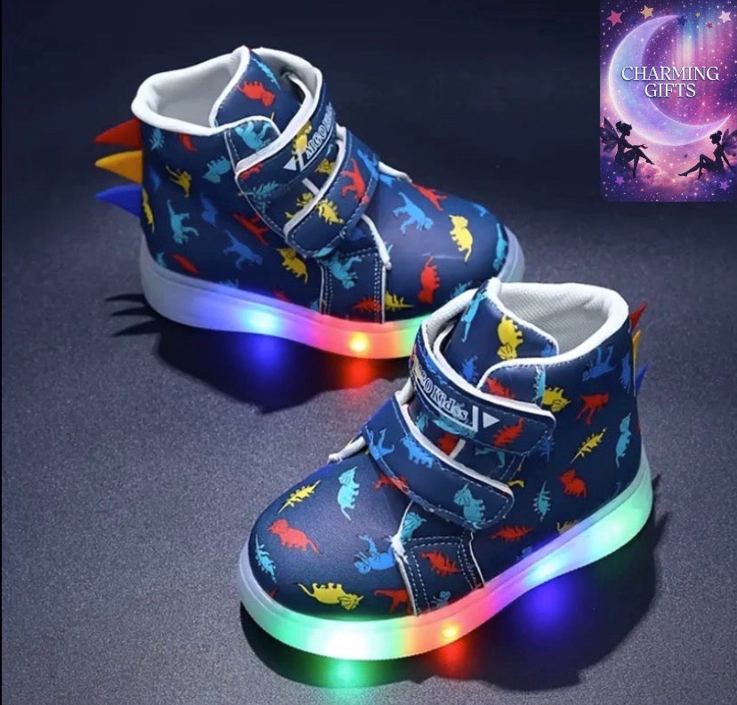 [Light Up Dinosaur Sneakers] MGO Kidss autumn new boy lights light shoes small dinosaur lights shoes sneakers boots lights shoes flashing shoes unisex children shoes baby boots boots