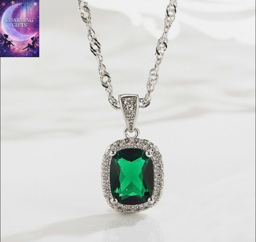 Crystal Square Pendant Chain Necklace 925 Sterling Silver Jewellery Gift UK