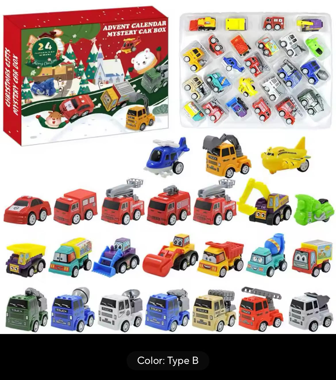 24Pcs Advent Calendar Kids Gifts Truck Car Christmas Countdown.