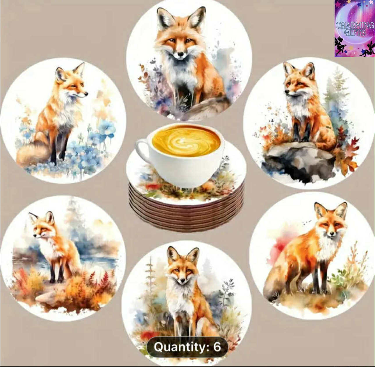 6pcs Set of Fox Wooden Coasters, Ink Dot Art Style Print, Heat-Resistant Mat, Suitable for Home, Living Room Decoration - Multifunctional, Non-Slip Heat-Resistant Drink Coasters, Perfect Gift for Festivals - No Electricity Require
