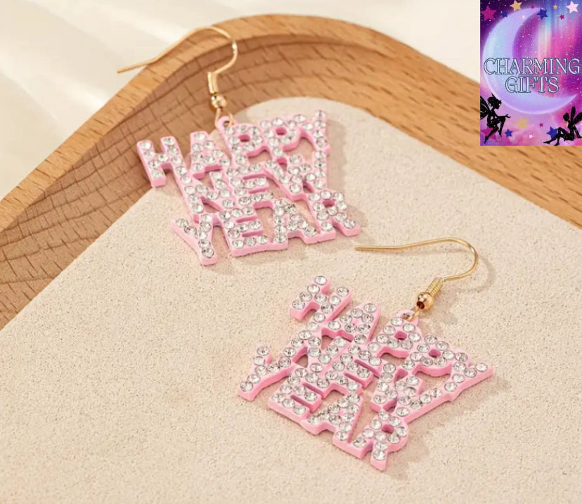[A Pair Of Simple Earrings] Trendy Fashion Happy New Year Women's A Pair Of Simple Classic Letters Earrings