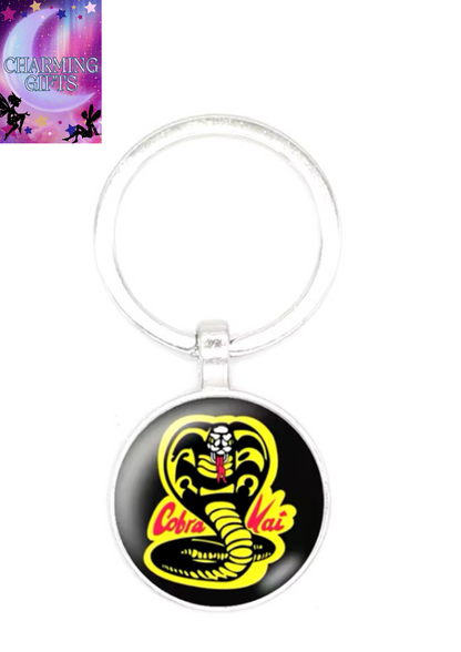 Karate Kid Movie Keychain Cobra Kai Art Photo Glass Cabochon Keyring Car Bag Pendant Keychain Men's Jewelry Gift