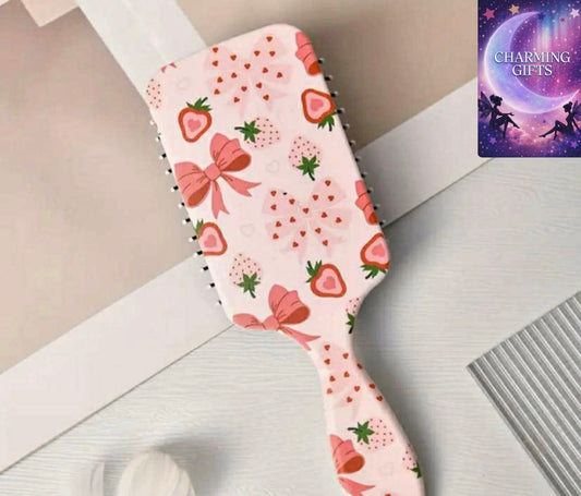 Bowknot & strawberry  Hair Brush, Comfortable Anti-Static Padded Comb, All Hair Types, Large Size, Nylon Bristles, ABS Plastic Handle, Beauty & Personal Care, Hair Styling Tools