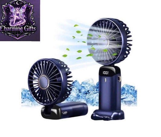 Title Hand Held Fan Handheld USB Rechargeable Fans 5 Speeds Battery Operated Mini Fan Foldable Desk Desktop Fans LED Display for Home, DarkBlue