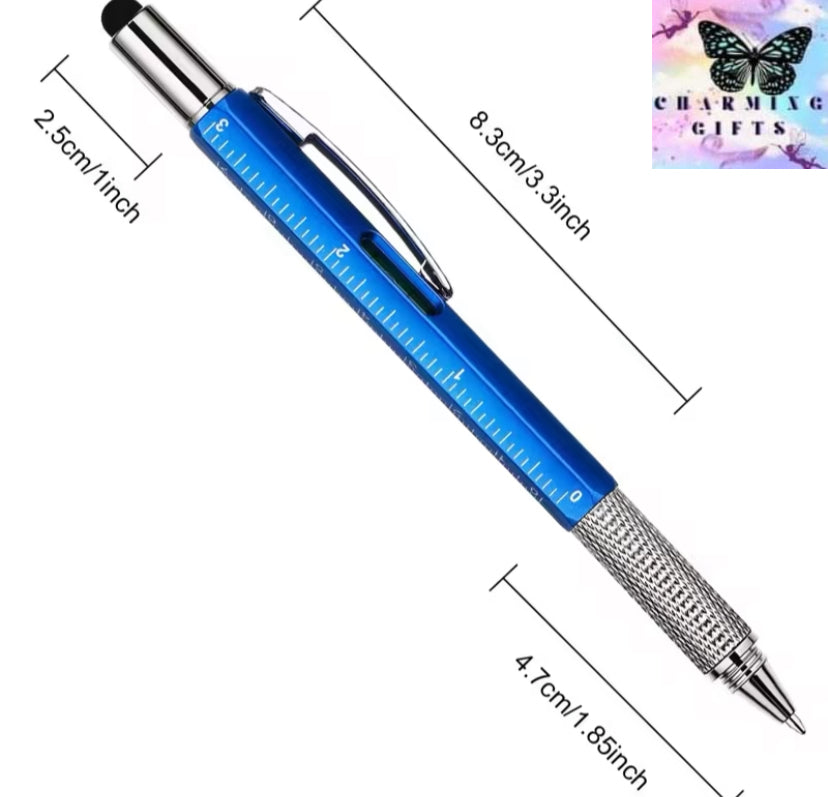 7 In 1 Multifunctional Ballpoint Pen with Modern Multitech Gadget Measuring Ruler Screwdriver Touch Screen Stylus Level