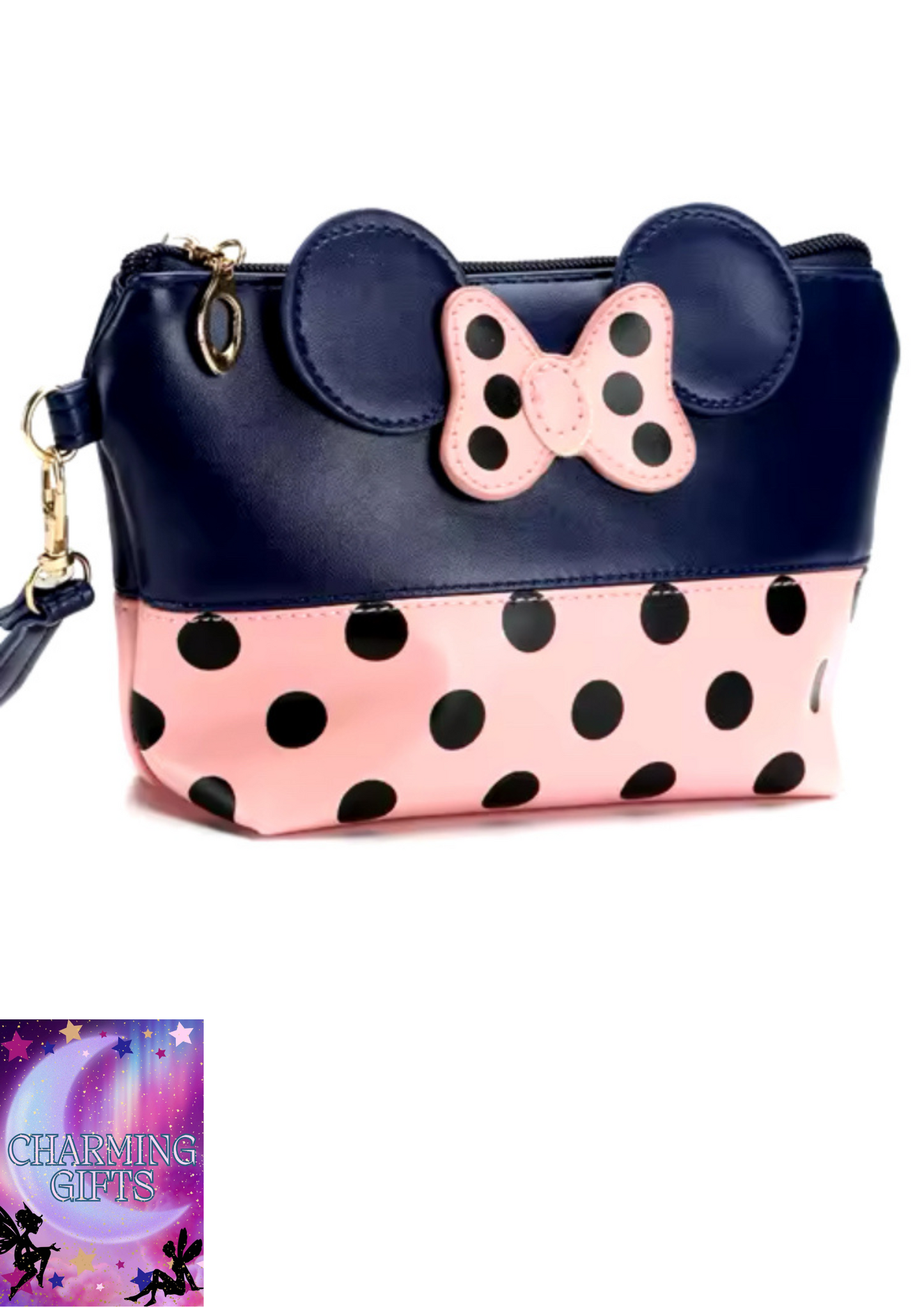 Minnie Mouse Travel Cosmetic Bag Cartoon Bow Makeup Case Women Zipper Hand Holding Make Up Handbag Organizer Storage Pouch Toiletry Wash Bags