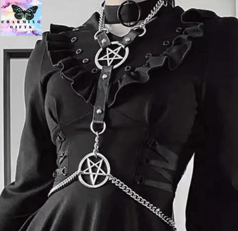 Women Sexy Pentagram Body Chain Jewelry Sexy Waist Belt With Chains Festival Fashion Party Jewelry for Women Gothic Accessories