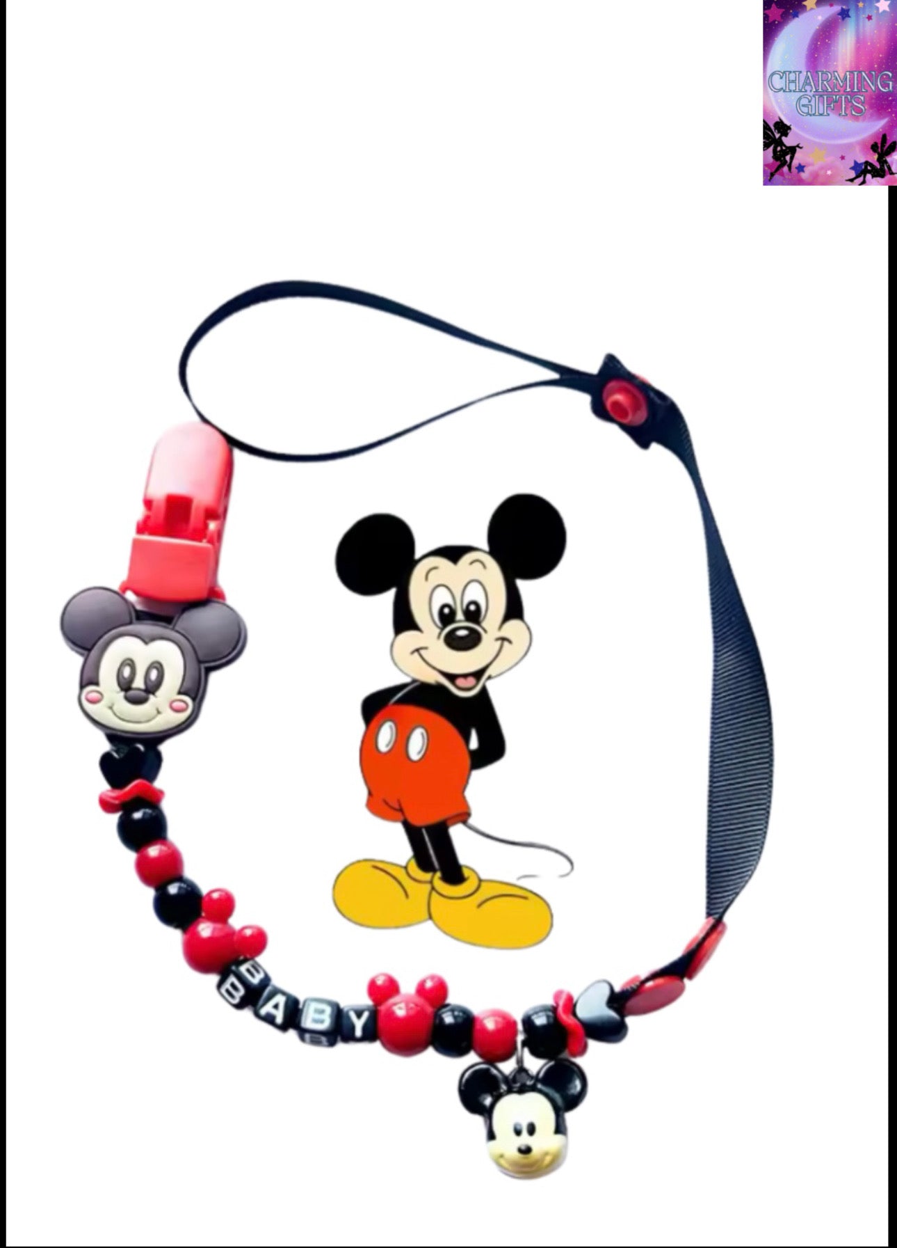 Disney Pacifier Clips Stitch Mickey Anime Figures Baby Teether Chain Silicone Anti-drop Anti-lost