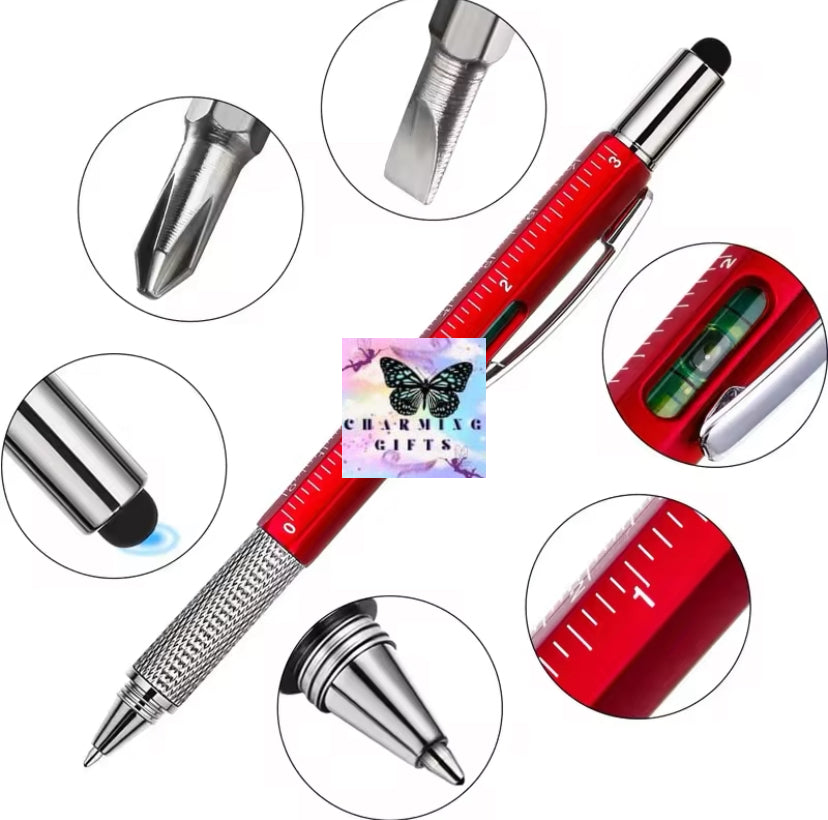 7 In 1 Multifunctional Ballpoint Pen with Modern Multitech Gadget Measuring Ruler Screwdriver Touch Screen Stylus Level