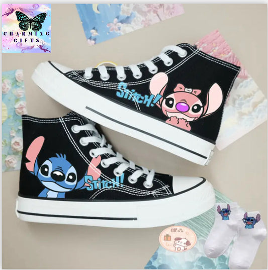 Kawaii Disney Stitch Canvas Shoes Cartoon New Men's/women's High-Top Sneakers Summer Versatile Couple Shoes