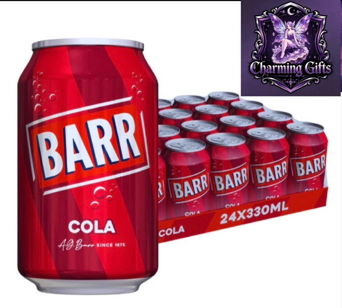 BARR since 1875, 24 Pack Classic Cola, Low Sugar Fizzy Drink "Fizzingly Fun" - 24 x 330ml Cans