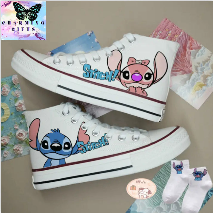 Kawaii Disney Stitch Canvas Shoes Cartoon New Men's/women's High-Top Sneakers Summer Versatile Couple Shoes