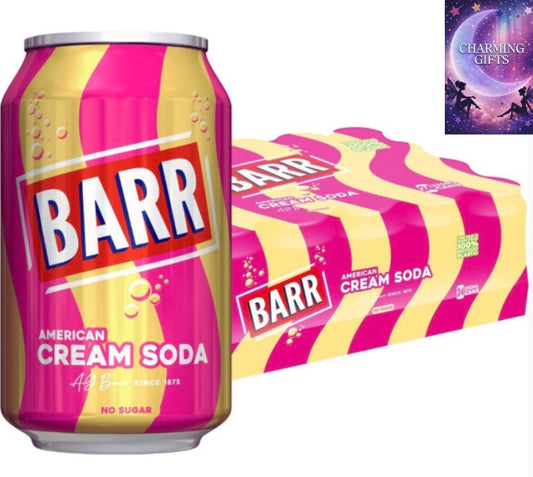BARR since 1875, American Cream Soda, 24 pack Fizzy Drink Cans, No Sugar Free Diet, 24 x 330 ml