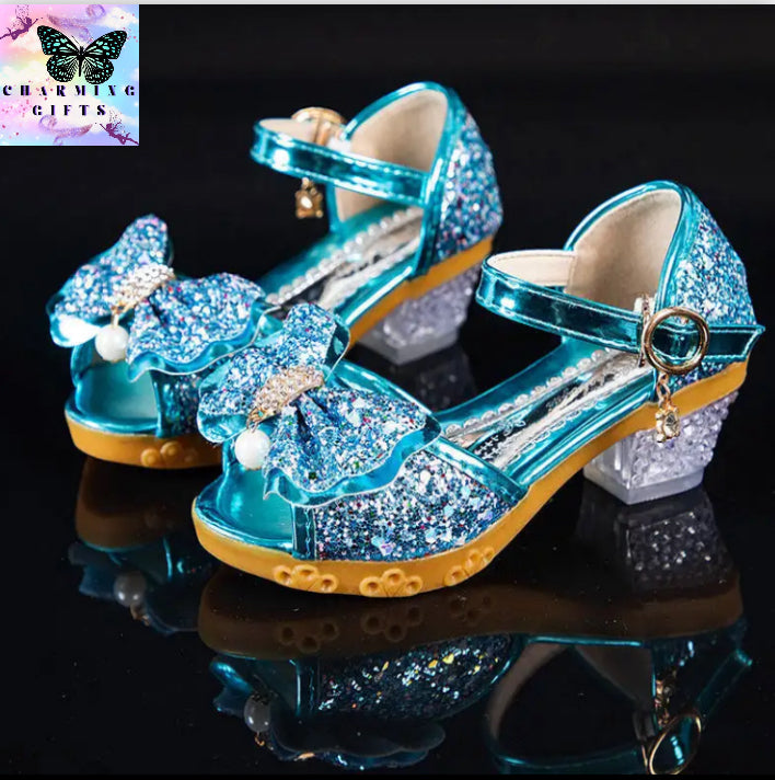 Girls Sandals Summer 2021  New Children's Princess Shoes Little Girls High-heeled Bow-knot Crystal Sandals Party Dress Wedding