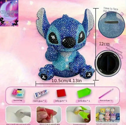 [DIY Stitch Piggy Bank] Disney DIY Colorful Stitch White Piggy Bank | Handmade Creative Diamond 3D Desktop Decoration