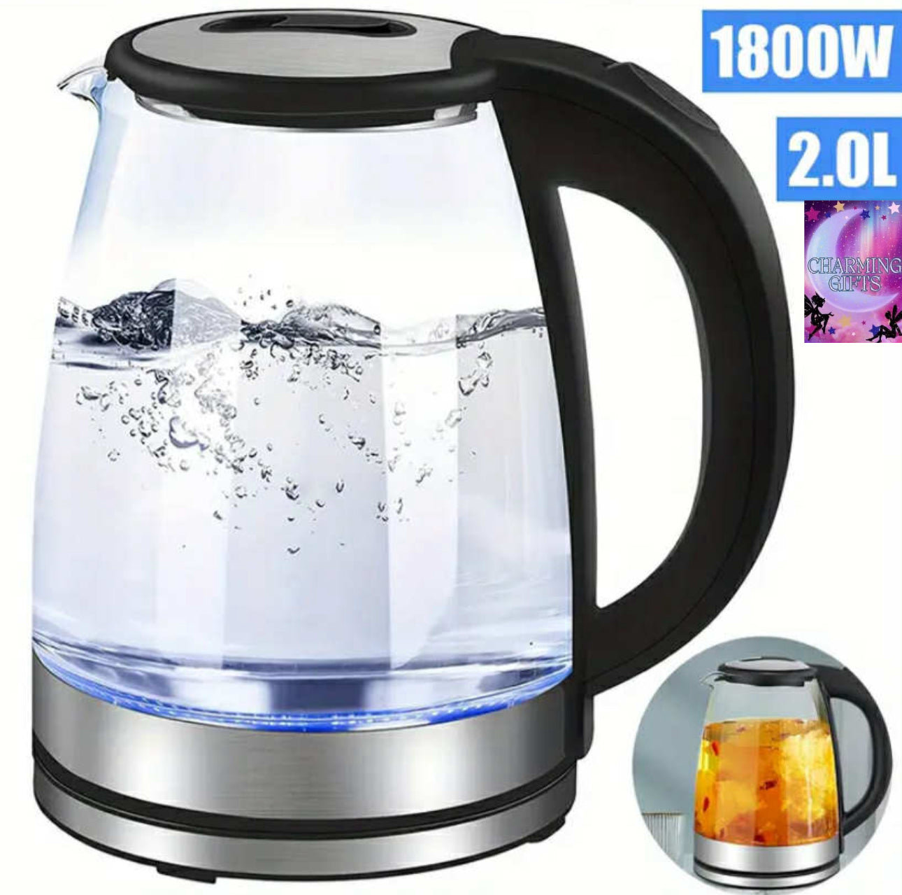 [Electric Kettle] 2L Electric Kettle Glass | Quick Cook Portable Kettle 1800w, Food Processor, Safe, Dry Burning Protection, Suitable For Home Kitchen, Living Room, Coffee, Tea, Kitchen Appliances And Accessories Local Warehouse