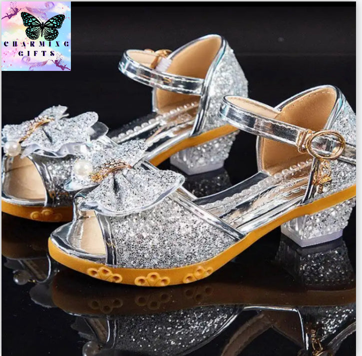 Girls Sandals Summer 2021  New Children's Princess Shoes Little Girls High-heeled Bow-knot Crystal Sandals Party Dress Wedding