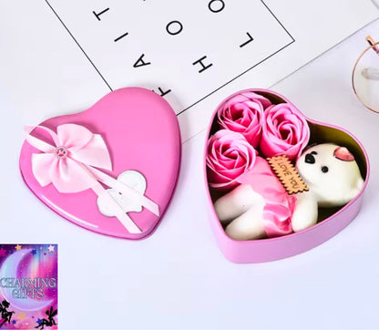 Heart Shaped Iron Box Eternal Flower Valentine's Day Gift Soap Flower Simulation Rose Bouquet Gift Box Set A for My Girlfriend
