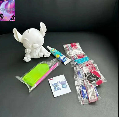 [DIY Stitch Piggy Bank] Disney DIY Colorful Stitch White Piggy Bank | Handmade Creative Diamond 3D Desktop Decoration