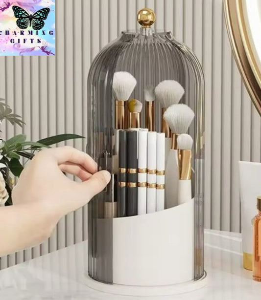 Makeup Brush Holder Organizer 360° Rotating Cosmetic Organizer With Lid Desktop Makeup Organizer Lipstick Eyebrow Pencil Holder