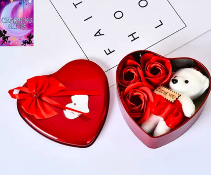 Heart Shaped Iron Box Eternal Flower Valentine's Day Gift Soap Flower Simulation Rose Bouquet Gift Box Set A for My Girlfriend