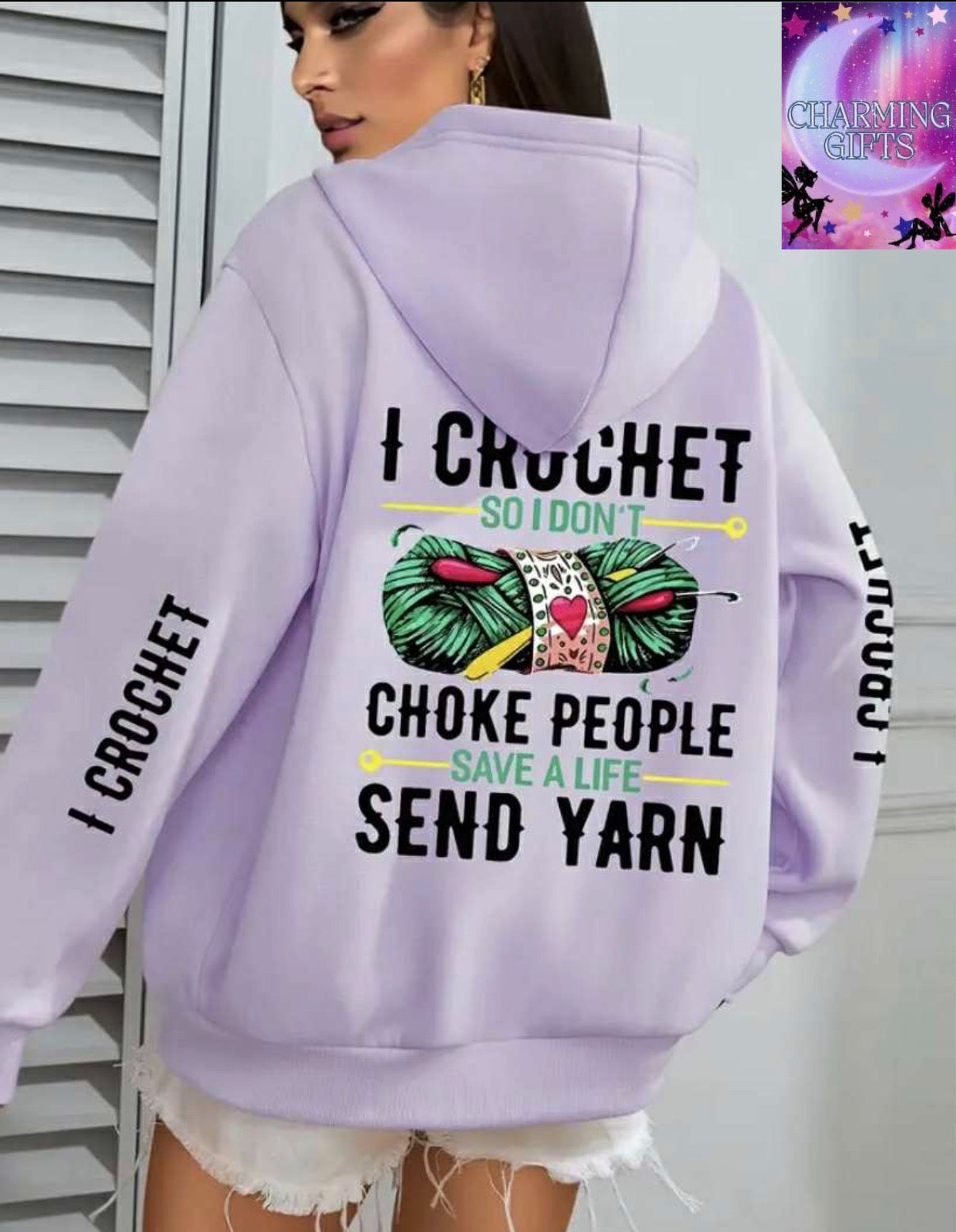 Plus Size Crochet Slogan Print Hoodie, Casual Long Sleeve With Pocket Hooded Sweatshirt For Winter & Fall, Designed for Women, Women'S Plus Size Clothing