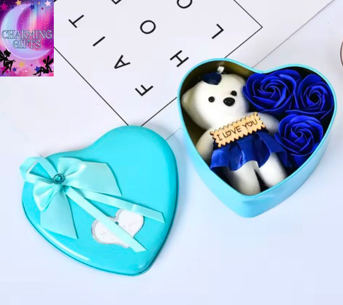 Heart Shaped Iron Box Eternal Flower Valentine's Day Gift Soap Flower Simulation Rose Bouquet Gift Box Set A for My Girlfriend
