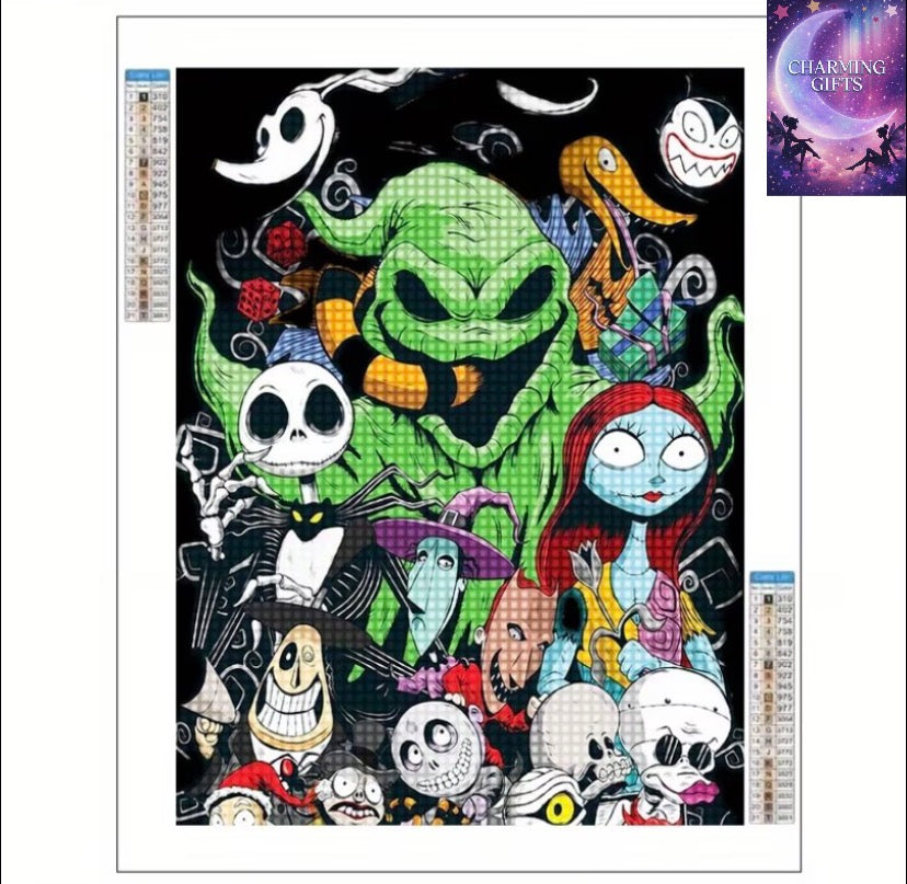 1pc Large Size Round Diamond Painting Kit Disney 5D Christmas Eve Horror Classic Anime Theme Home Wall Decoration, Birthday, Christmas, Halloween, Independence Day, Anniversary Gift Gifting, Handmade Art 30x40