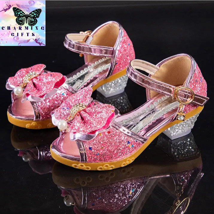 Girls Sandals Summer 2021  New Children's Princess Shoes Little Girls High-heeled Bow-knot Crystal Sandals Party Dress Wedding